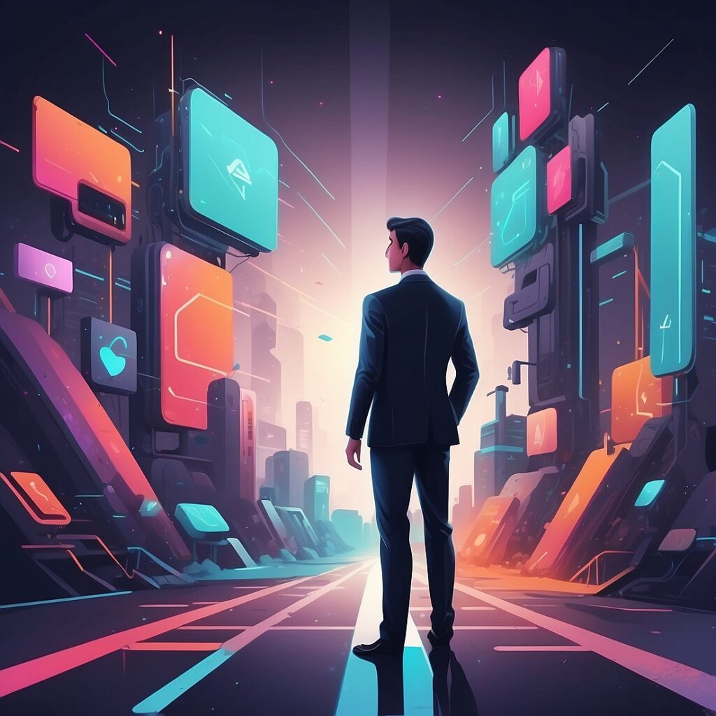 businessman standing in futuristic environment